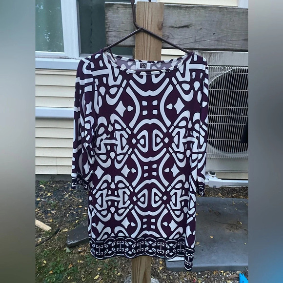 LAUNDRY By Design Print 3/4 Sleeve Tunic Dress Purple White Women’s 10 - Picture 2 of 6